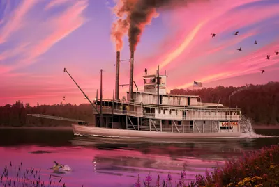 Moody Steamboat Wallpaper Animals Wallpaper 4K 3000x2016 Hd, Desktop, Wallpaper, Of, A, Steamboat, Gliding, Across, Calm, Waters, Sunset, Vibrant, Gray, Landscape, QHD
