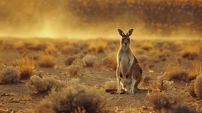 Kangaroo Stands Gracefully Sunlit Wallpaper 4K, Nature category