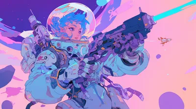 Anime Girl Space Pirate Space Wallpaper 4K 2912x1632 An, Anime, Girl, Space, Pirate, Wields, A, Futuristic, Weapon, Vibrant, Colors, Set, White, Ultrawide, QHD