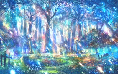 Serene Vibrant Wallpaper Nature Wallpaper 4K 2000x1250 Vibrant, Anime, Forest, Scene, With, Glowing, Blue, And, Purple, Hues, Illuminated, Trees, Gray, White, Ultrawide, Full HD