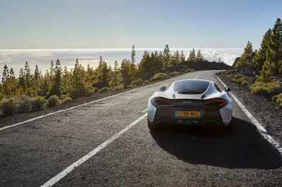 Moody White Wallpaper Nature Wallpaper 4K 4096x2731 White, Mclaren, 570gt, Supercar, Parked, On, An, Empty, Road, Surrounded, Trees, Under, Gray, Landscape, 4K