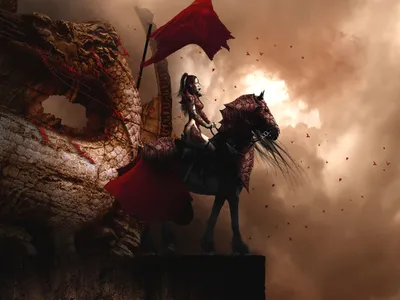 Definition Fantasy Depicting Woman Fantasy Wallpaper 4K 1600x1200 A, High-definition, Fantasy, Wallpaper:, Depicting, Woman, On, Horseback, Epic, Scene, Set, Against, Gray, Landscape