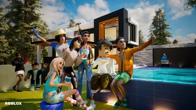 Bold Colorful Wallpaper Abstract Wallpaper 4K 3840x2160 Colorful, Roblox, Video, Game, Scene, With, Avatars, Posing, Modern, House, Pool, Under, Gray, White, Ultrawide, 4K