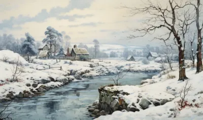 Snowy Winter Scenery Village Nature Wallpaper 4K 2208x1314 Full HD, Ultrawide