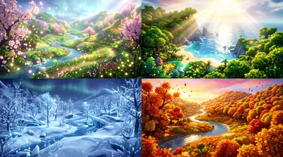 Vibrant Four Season Nature Wallpaper 4K 5502x3070 Four-season, Ultrawide, 4k