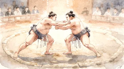 Watercolor Two Sumo Wrestlers Abstract Wallpaper 4K 4606x2590 Watercolor-style, Ultrawide, 4k