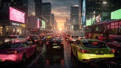 Neon Lit City Traffic World Wallpaper 4K 4606x2590 Neon-lit, Ultrawide, 4k