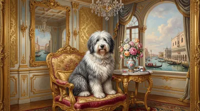 Sheepdog Seated Gilded Nature Wallpaper 4K 5502x3070 Room, Ultrawide, 4k