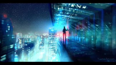 Serene Anime Wallpaper World Wallpaper 4K 1920x1080 Anime, Cityscape, At, Night, From, Fisheye, Placebo, Showcasing, Futuristic, Buildings, Twinkling, Stars, White, Ultrawide, Full HD