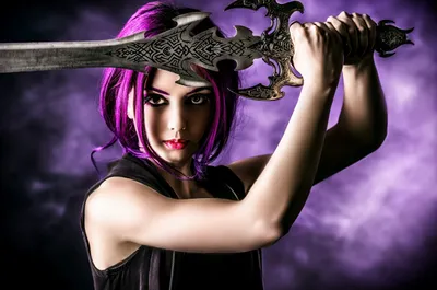 Woman Crimson Hair Cosplaying Fantasy Wallpaper 4K 5000x3317 A, Woman, With, Crimson, Hair, Cosplaying, As, Fantasy, Character, Holding, Ornate, Sword, White, Ultrawide, 4K
