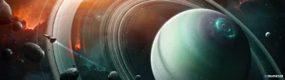 Sci Ringed Gas Planet Space Wallpaper 4K 3840x1080 Hd, Pc, Desktop, Wallpaper, Sci-fi, Scene, Of, A, Ringed, Gas, Planet, Moons, White, Ultrawide, 4K