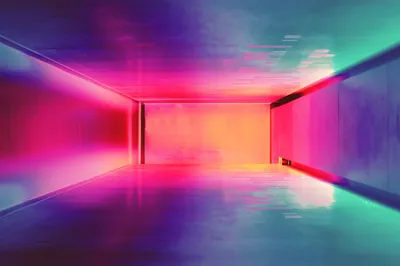 Colorful Minimalist Corridor Bathed Abstract Wallpaper 4K 4834x3223 Colorful, Minimalist, Corridor, Bathed, In, Bright, Neon, Light, Reflective, Surfaces, Vanishing-point, Perspective, Brown, Yellow, Landscape, 4K