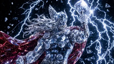 Crystal Faceted Thor Raises Mjolnir Abstract Wallpaper 4K 3838x2158 Crystal-faceted, Ultrawide, QHD