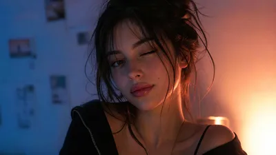 Young Woman Winking Moody Blue Abstract Wallpaper 4K 3840x2160 Young, Woman, Winking, In, Moody, Blue-orange, Lighting, Soft, Focus, Ultra, Desktop, Brown, Orange, Ultrawide, 4K
