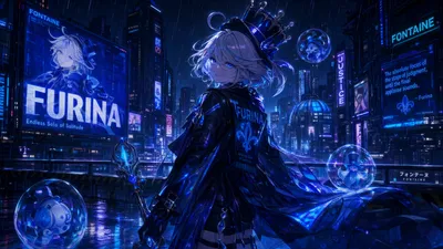 Furina Genshin Impact Neon Blue Technology Wallpaper 4K 3838x2158 Neon-blue, Ultrawide, QHD