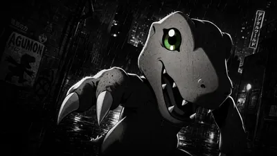 Agumon Close Gritty Black White Black/Dark Wallpaper 4K 3838x2158 Close-up, Black-and-white, Ultrawide, QHD
