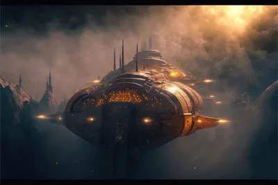 Art Sci Spaceship Emerging Space Wallpaper 4K 9216x6144 8k, Ultra, Hd, Ai, Art, Sci-fi, Spaceship, Emerging, Sci, Through, Glowing, Clouds, Gray, Landscape, 4K