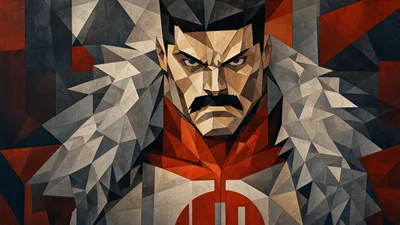 Geometric Thragg Invincible Stern Mustached Black/Dark Wallpaper 4K 3838x2158 Ultrawide, QHD