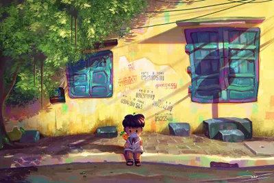 Fantasy Little Boy Sitting Street Fantasy Wallpaper 4K 3840x2560 Hd, Wallpaper, Of, A, Fantasy, Scene, Featuring, Little, Boy, Sitting, Street, Backed, Pink, Yellow, Landscape, 4K