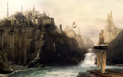 Fantasy City Perched Fantasy Wallpaper 4K 1920x1200 Hd, Desktop, Wallpaper, Featuring, A, Fantasy, City, Perched, Atop, Cliffs, Overlooking, Cascading, White, Ultrawide, Full HD