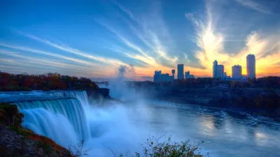 Majestic Niagara Falls Backdrop Nature Wallpaper 4K 3840x2160 Hd, Desktop, Wallpaper, Featuring, The, Majestic, Niagara, Falls, Backdrop, Vibrant, Sunrise, Distant, Gray, Pink, Ultrawide, 4k