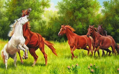 Vibrant Painting Four Animals Wallpaper 4K 1920x1200 Hd, Desktop, Wallpaper, Featuring, A, Vibrant, Painting, Of, Four, Horses, Running, Lush, Yellow, Pink, Ultrawide, Full HD