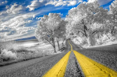 Vibrant Yellow Lines Nature Wallpaper 4K 2048x1340 Hd, Wallpaper, Featuring, A, Road, With, Vibrant, Yellow, Lines, Cutting, Through, Striking, Gray, Ultrawide, Full HD