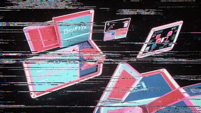 Glitchcore Floating Glitching Laptops Black/Dark Wallpaper 4K 4606x2590 Ultrawide, 4k