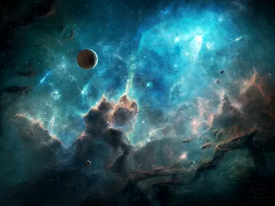 Vivid Sci Wallpaper Space Wallpaper 4K 1600x1200 Hd, Sci-fi, Desktop, Wallpaper, Featuring, A, Vibrant, Blue, Nebula, Planets, Floating, Deep, Brown, Gray, Landscape