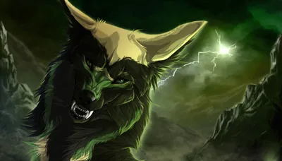 Fierce Wolf Green Animals Wallpaper 4K 5000x2856 A, Fierce, Wolf, With, Striking, Green, Details, Stands, Against, Dramatic, Stormy, Showcasing, Gray, Brown, Ultrawide, 4K