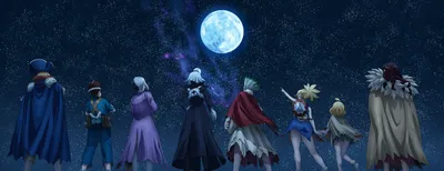 Anime Stone Quad Characters Space Wallpaper 4K 4798x1850 Quad, Ultrawide, 4k