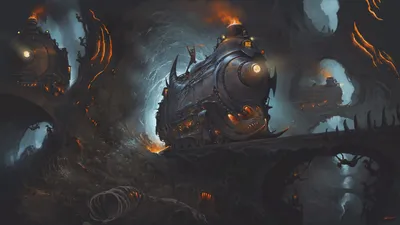 Dark Dark Wallpaper Fantasy Wallpaper 4K 1920x1080 A, Dark, Fantasy, Hd, Wallpaper, Depicting, Demonic, Skeleton, Locomotive, Emerging, Fiery, Cave, Brown, Gray, Ultrawide, Full HD