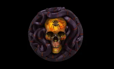 Dark Themed Skull Entwined Black/Dark Wallpaper 4K 3128x1904 Hd, Pc, Desktop, Wallpaper, Featuring, A, Dark-themed, Skull, Entwined, Coiled, Snake, Spider, Brown, Orange, Ultrawide, QHD
