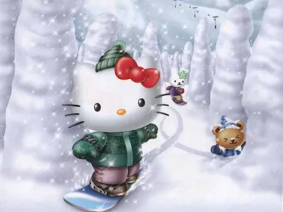 Crisp Hello Wallpaper Nature Wallpaper 4K 1440x1080 Hd, Wallpaper, Featuring, Hello, Kitty, In, A, Snowy, Landscape, Accompanied, Bear, Another, White