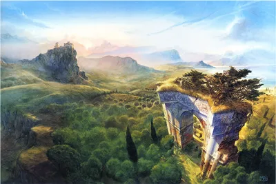 Definition Fantasy Landscape Nature Wallpaper 4K 1600x1067 A, High-definition, Fantasy, Landscape, Wallpaper:, Featuring, Lush, Greenery, Ancient, Ruins, Distant, Mountains, White
