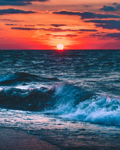 Ocean During Sunset Nature Wallpaper 4K 3319x4149 Orange, Purple