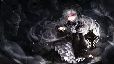 Misty Gothic Wallpaper Black/Dark Wallpaper 4K 5760x3240 A, Gothic, Anime, Character, With, Red, Eyes, Grey, Hair, Headband, Holds, -lantern, Gray, Ultrawide, 4k