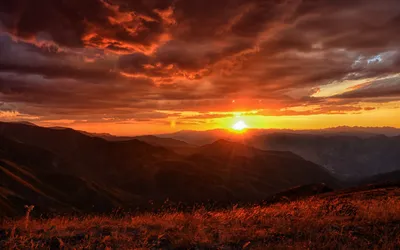 Mountain Sunset Cave Wallpaper 4K, Nature category