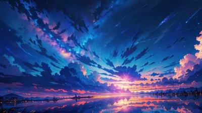 Sunset Anime Art Wallpaper 4K, Nature category
