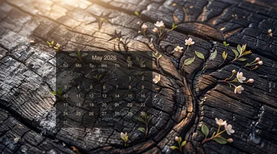 May Calendar Overlaid Nature Wallpaper 4K 5502x3070 Tree-ring, Ultrawide, 4k