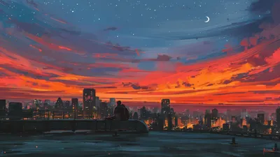 Anime Couple Sunset Wallpaper 4K, Nature category