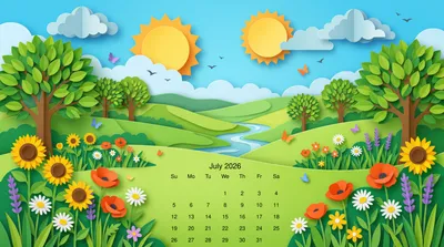 July Calendar Paper Nature Wallpaper 4K 5502x3070 Paper-cut, Ultrawide, 4k