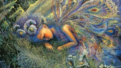 Sleek Dreamy Wallpaper Fantasy Wallpaper 4K 3840x2160 A, Dreamy, Little, Girl, With, Butterfly, Wings, Rests, Amidst, Vibrant, Flowers, Colorful, Gray, Ultrawide, 4k