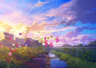 Anime Cityscape Sunrise Vibrant Nature Wallpaper 4K 2598x1830 Hd, Anime, Wallpaper, Of, A, Cityscape, At, Sunrise, Featuring, Vibrant, Flowers, Foreground, Gray, White, Landscape, QHD