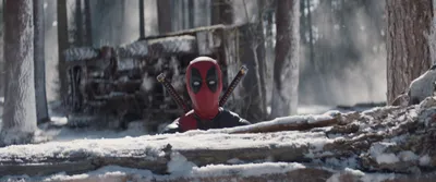 Dramatic Deadpool Hiding Behind Log Wallpaper 4K, Nature category