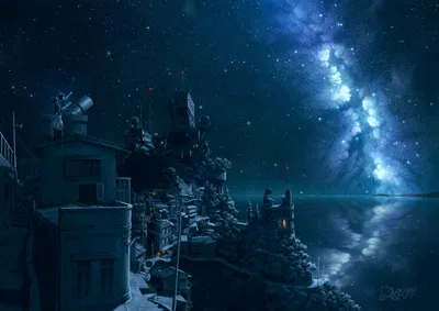 Anime Serene Night Detailed Townscape Space Wallpaper 4K 1920x1357 Anime-style, Hd, Wallpaper, Featuring, A, Serene, Night, Scene, Detailed, Townscape, Under, Starry, Black, Landscape, Full HD