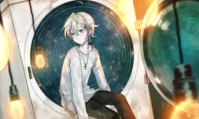 Anime Original Short Space Wallpaper 4K 2400x1434 Hd, Pc, Desktop, Anime, Original, Wallpaper, Short-haired, Character, Wearing, Necklace, Sits, Circular, White, Ultrawide, Full HD
