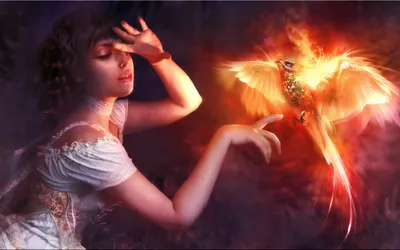 Fantasy Themed Woman Gently Reaching Fantasy Wallpaper 4K 2560x1600 A, Fantasy-themed, Hd, Wallpaper, Featuring, Woman, Gently, Reaching, Toward, Glowing, Fiery, Bird, Brown, White, Ultrawide, QHD