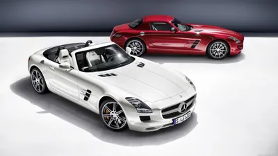 White Benz Sls Amg Minimal Wallpaper 4K 2560x1440 A, Striking, White, Mercedes-benz, Sls, Amg, Convertible, Is, Showcased, Foreground, Sleek, Red, Ultrawide, QHD