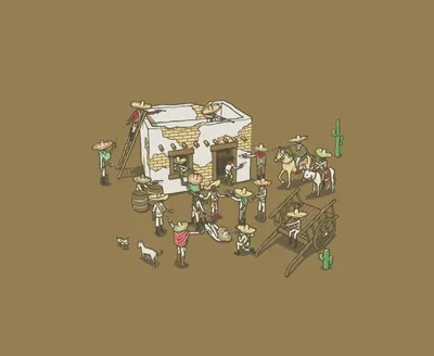 Minimalist Depicting Small Western Cowboys Animals Wallpaper 4K 1280x1049 Minimalist, Hd, Pc, Desktop, Wallpaper:, Depicting, A, Small, Western, Scene, Cowboys, Horses, Gray, Brown, Square